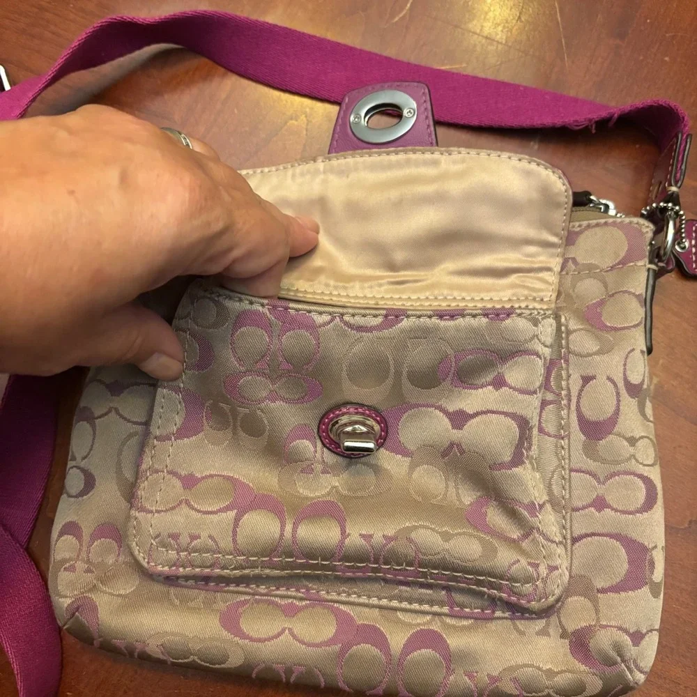 Coach Tan and Pink Signature Crossbody Bag - Picture 4 of 13
